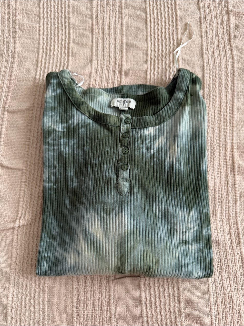 Umgee Olive Green Tie-Dye Ribbed Henley Long Sleeve